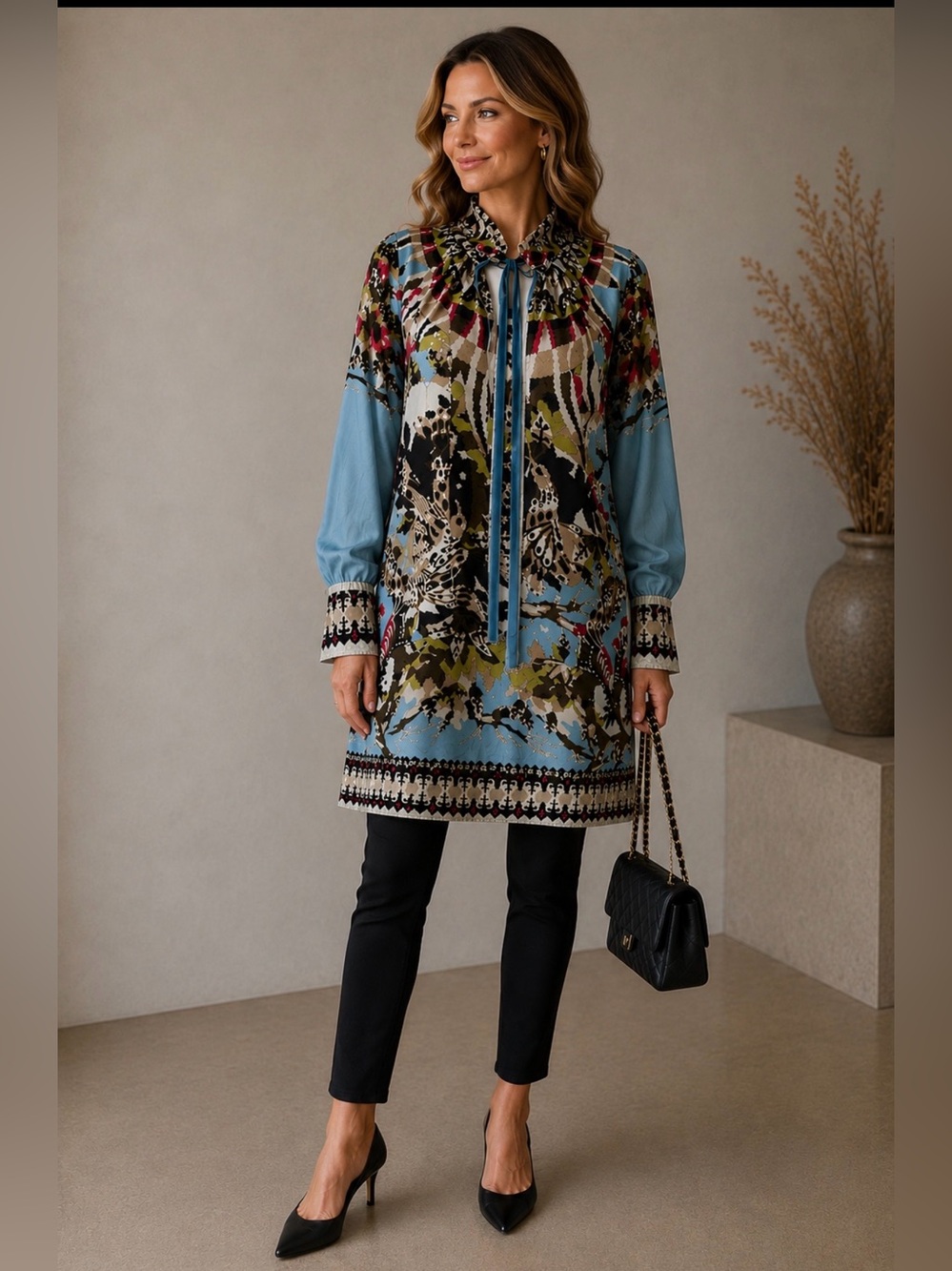 ROBERTO CAVALLI Italian Silk Blouson Dress Tunic Captivating Print